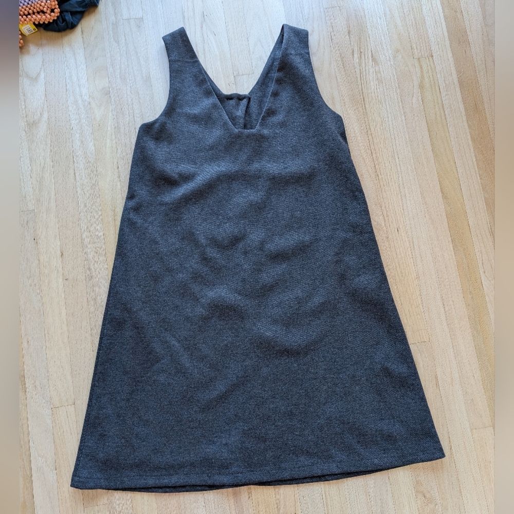 Thick Charcoal Gray Sleeveless V-Neck Jumper Dress (Size Medium)